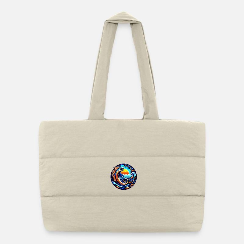 wild surf big waves retro ocean fish shark sun Puffer Shopping Bag