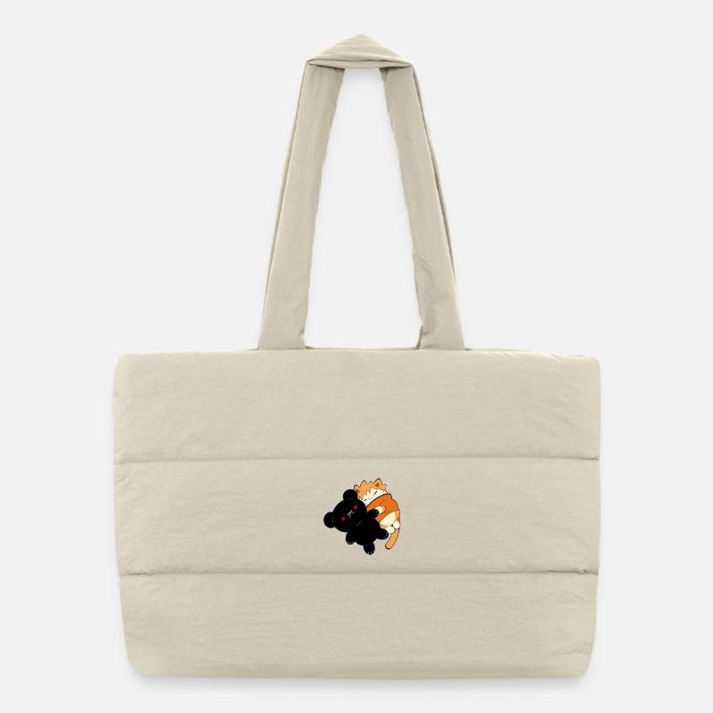 Design anime : chat rouge mignon avec un ours en peluche Sac shopping matelassé