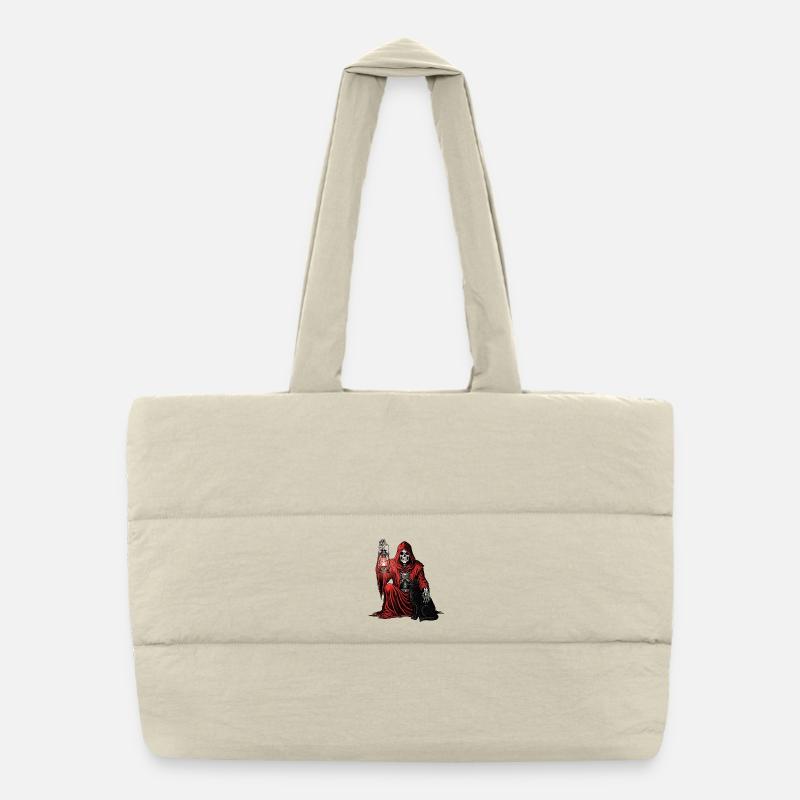 Red Hood Grim Reaper Lantern Cat Puffer Shopping Bag