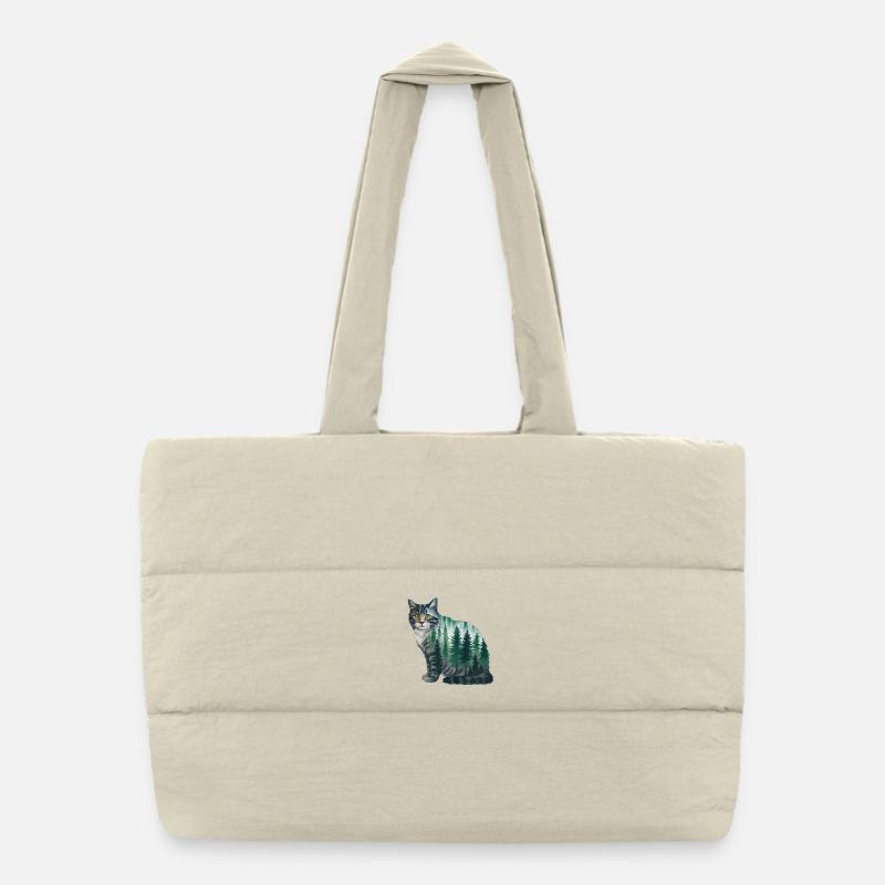 A Forest Cat Painted in Watercolors Forest Cat Puffer Shopping Bag
