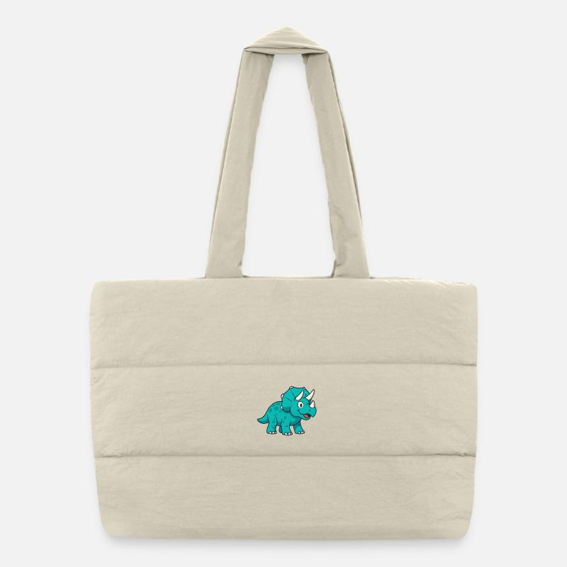 Fröhlicher Dino Triceratops - Puffer-Einkaufstasche - Naturweiß