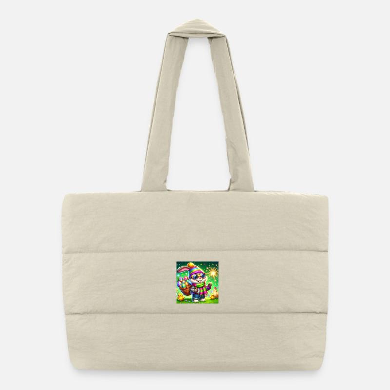 Easter bunny with egg basket and glitter sparkler - Puffer Shopping Bag - natural