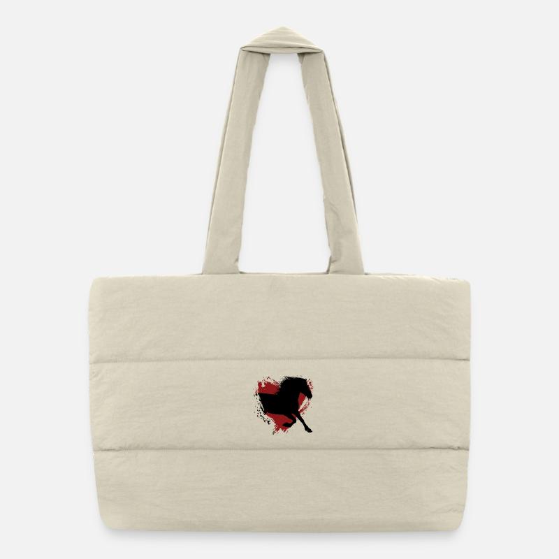 Die Silhouette eines friesischen Pferdes und eines Herzens Puffer-Einkaufstasche