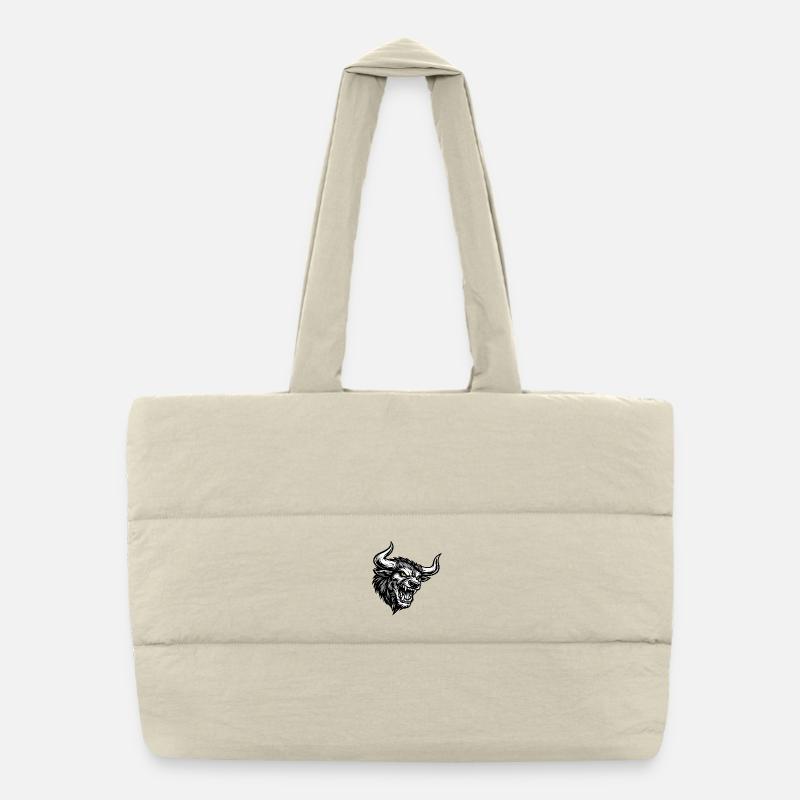 Angry Bull Head – Aggressive Bull Logo Puffer Shopping Bag