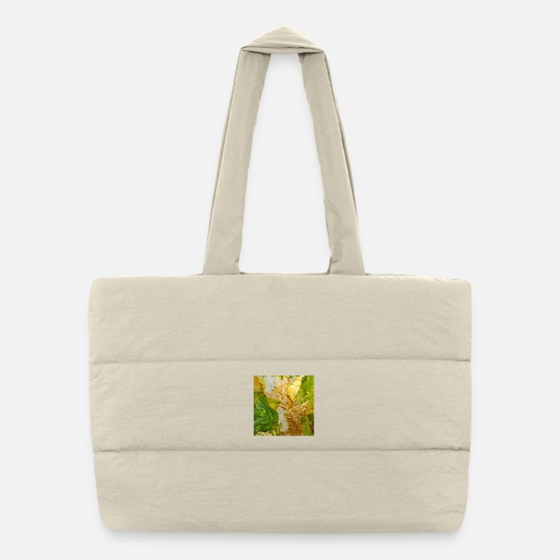 Golden Green Abstraction with Metal Texture Puffer Shopping Bag