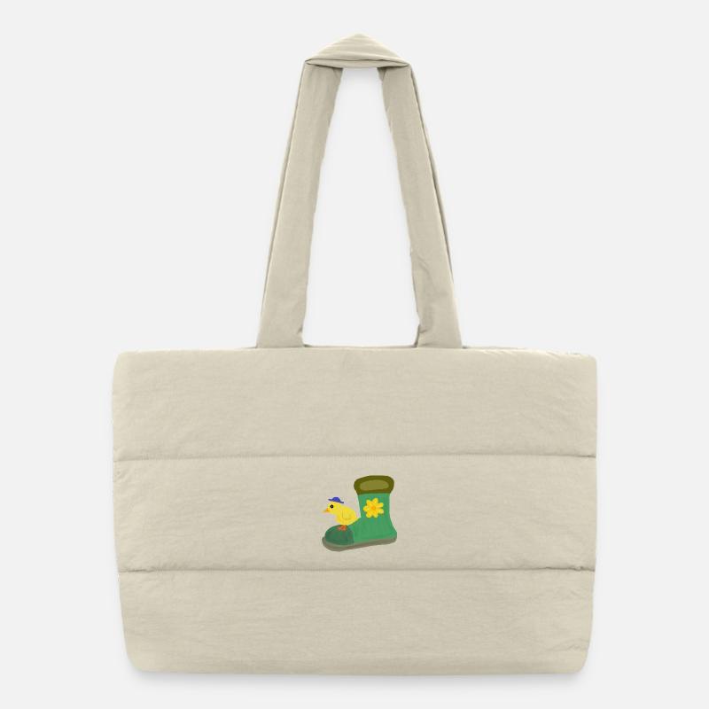 Chick on Green Boot with Flower Puffer Shopping Bag