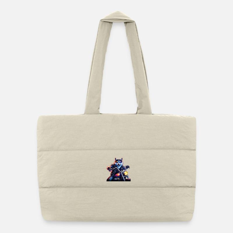 Neon Biker Wolf Motorcycle Animal Puffer Shopping Bag