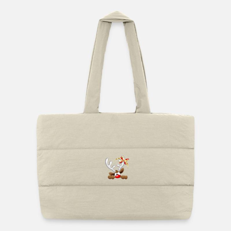 Funny Reindeer Cartoon Peeking Christmas meme Puffer Shopping Bag