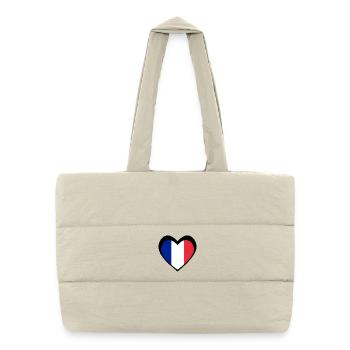Cœur Drapeau Français Noir  - Sac shopping matelassé - blanc naturel - Devant