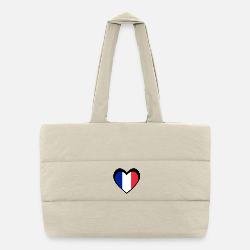 Cœur Drapeau Français Noir  Sac shopping matelassé