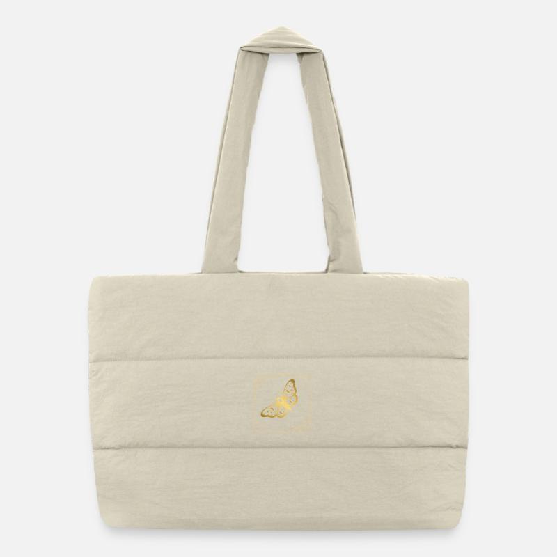 Golden Butterfly in Art Deco Frame - Puffer Shopping Bag - natural