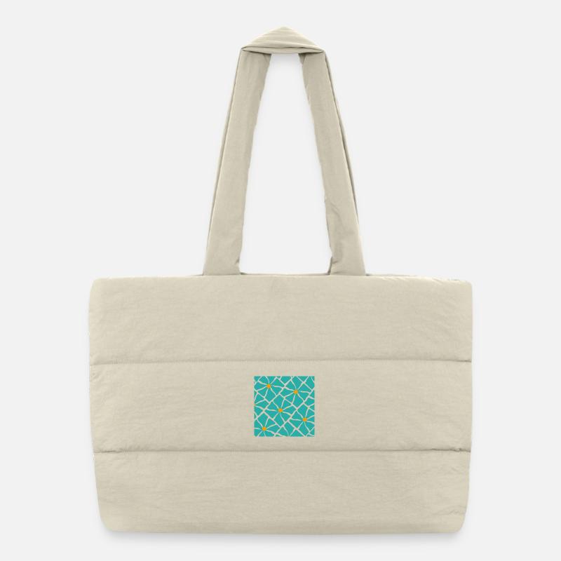Turquoise Blossoms Mosaic Pattern - Puffer Shopping Bag - natural