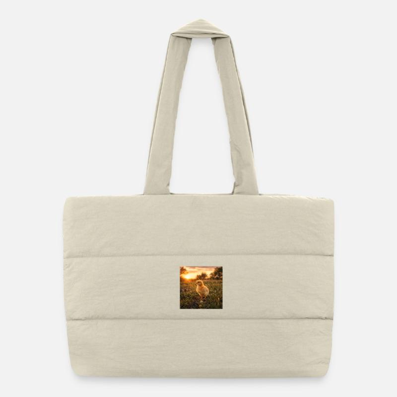 Yellow chicken at sunset Puffer Shopping Bag
