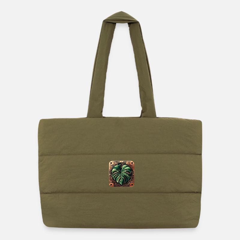 Cybernetic Monstera PCB Design Puffer Shopping Bag