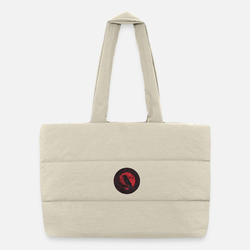 Night raven under red moon Puffer Shopping Bag