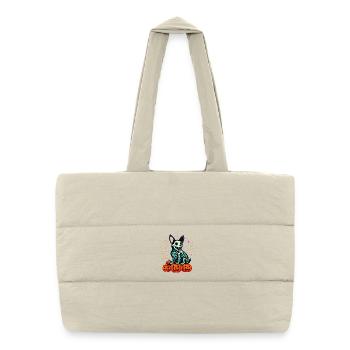 Chien squelette Neon Halloween - Sac shopping matelassé - blanc naturel - Devant