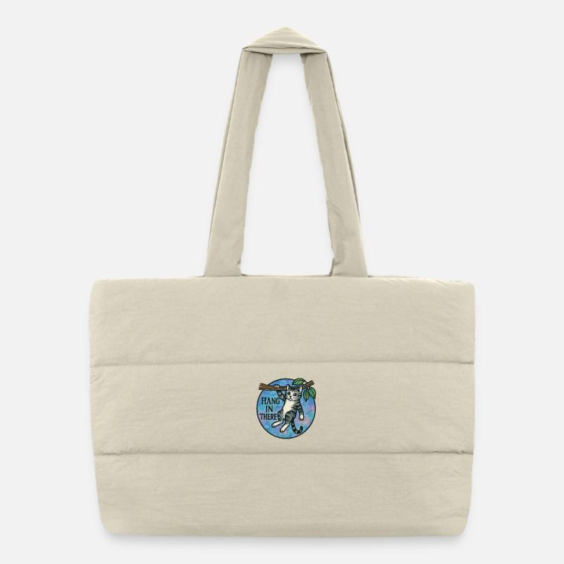 Hang In There Cat Patch Puffer Shopping Bag