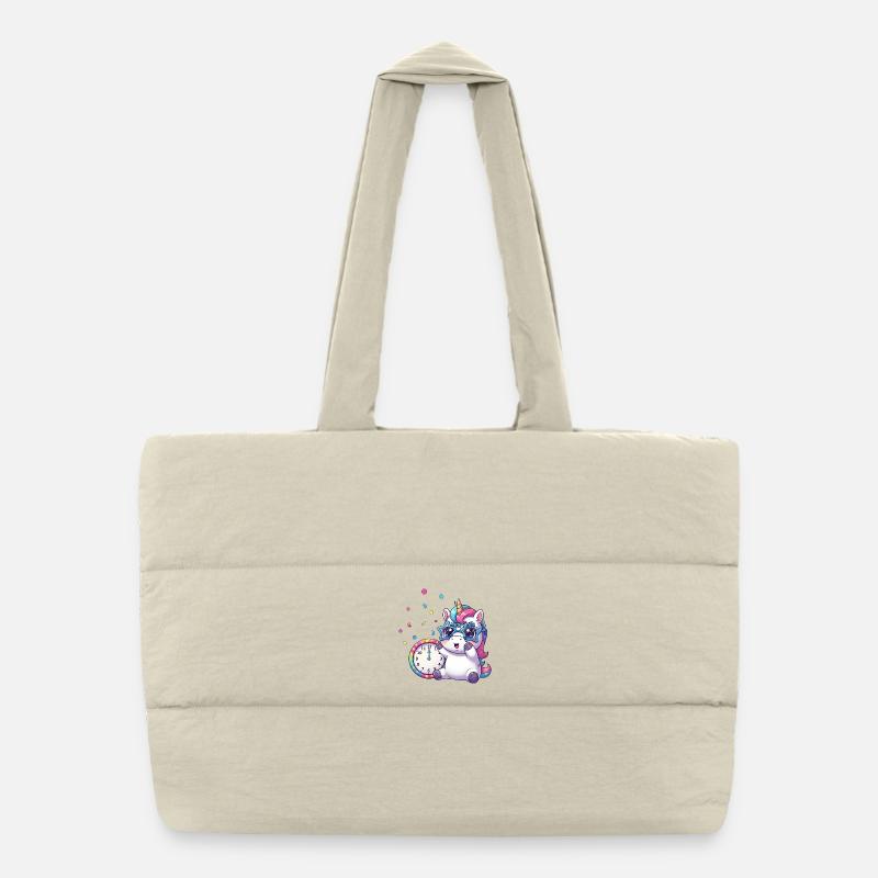 Happy New Year Unicorn with Clock Puffer Shopping Bag