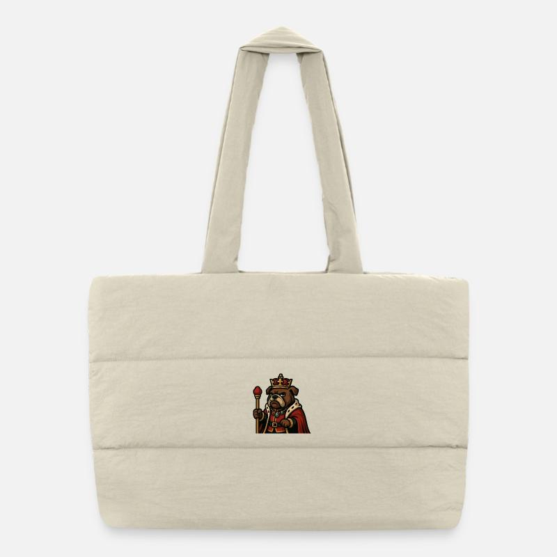 Roi bouledogue avec couronne sceptre Royal dessin animé Art Sac shopping matelassé