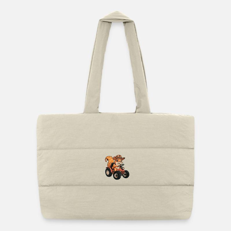 Squirrel Tractor Farmer Puffer Shopping Bag