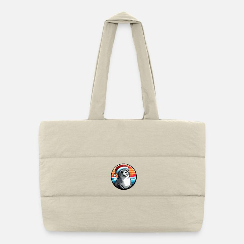 Sea Lion in Winter Santa Hat Puffer Shopping Bag