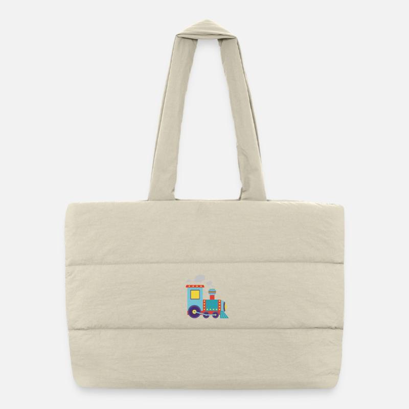 Colorful Toy Steam Train Illustration Puffer Shopping Bag