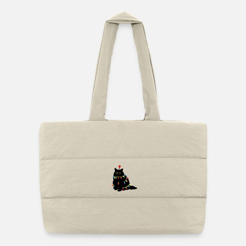 Chat de Noël avec des guirlandes lumineuses Sac shopping matelassé