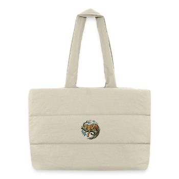 Leopard in a wreath of trees lying on a branch leopard motif - Puffer Shopping Bag - natural - Front