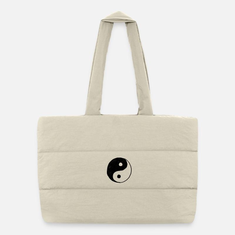 Symbole du Yin Yang - Illustration dessinée à la main Sac shopping matelassé