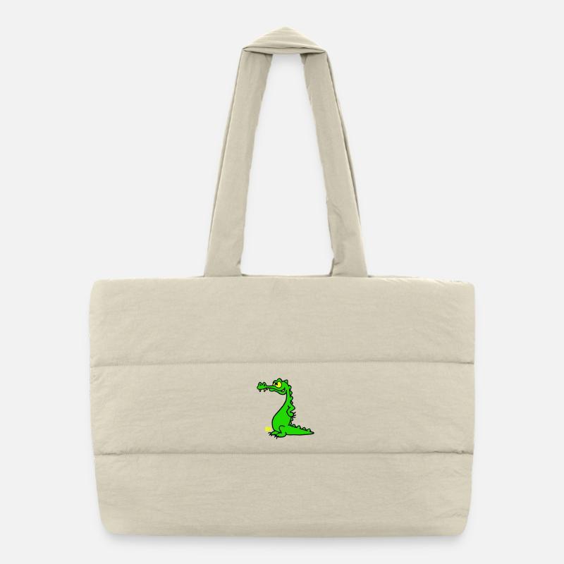 Smiling Crocodile, Three Color Design - Puffer Shopping Bag - natural