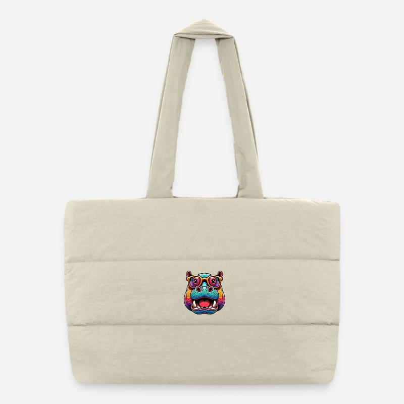 Nilpferd mit Brille Puffer-Einkaufstasche