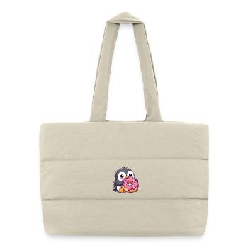 Pingouin mignon avec beignet dans le dessin animé enneigé - Sac shopping matelassé - blanc naturel - Devant