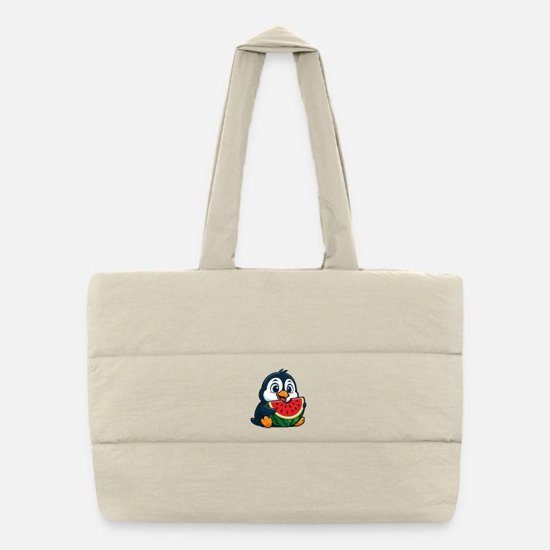 pingouin mignon avec pastèque dessin animé fruit arctique Sac shopping matelassé