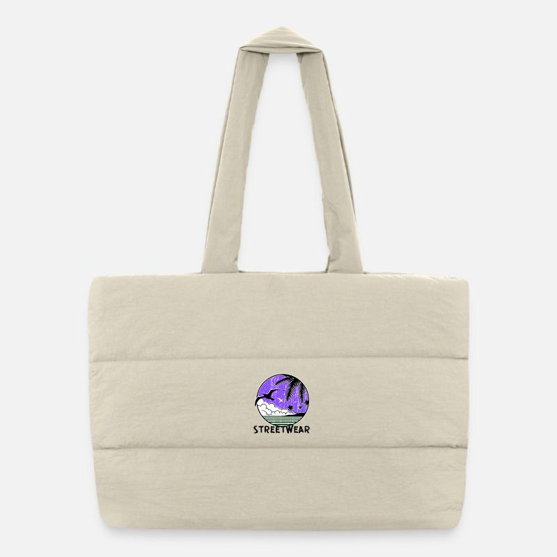 Purple Ocean Sunset Circle Puffer Shopping Bag