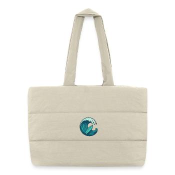 Surf Welle – Retro Surfbrett Design - Puffer-Einkaufstasche - Naturweiß - Vorne