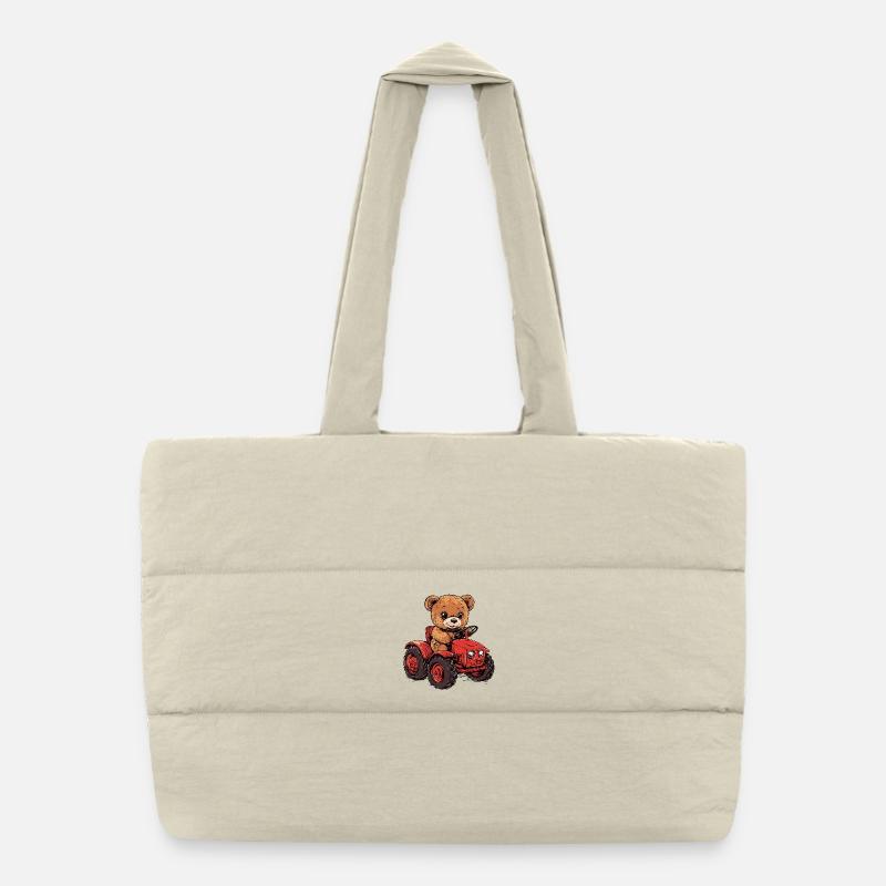 Teddybär auf rotem Traktor Puffer-Einkaufstasche