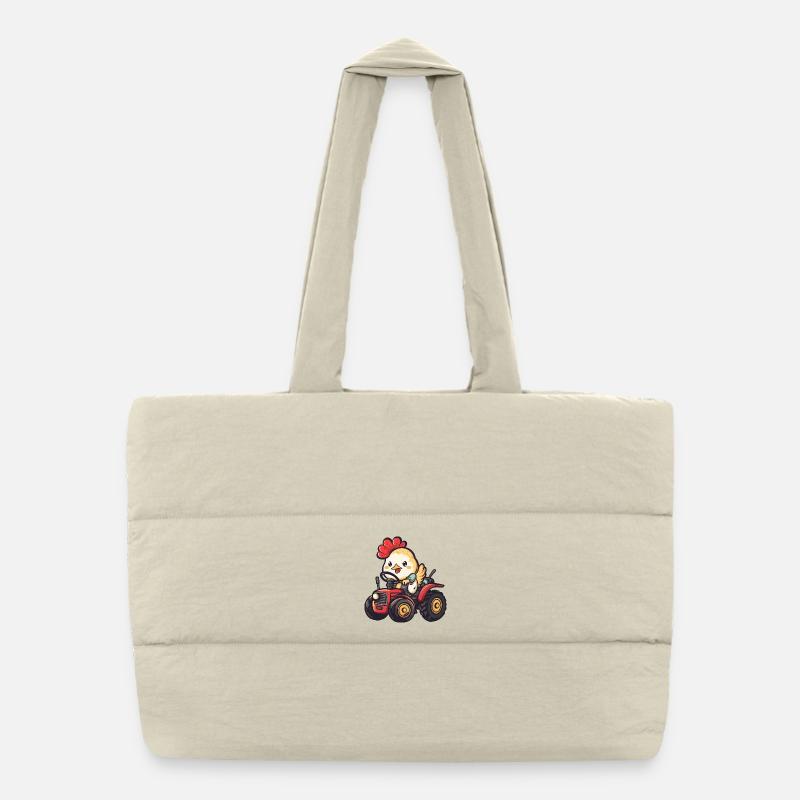 Chicken Tractor Farmer Puffer Shopping Bag