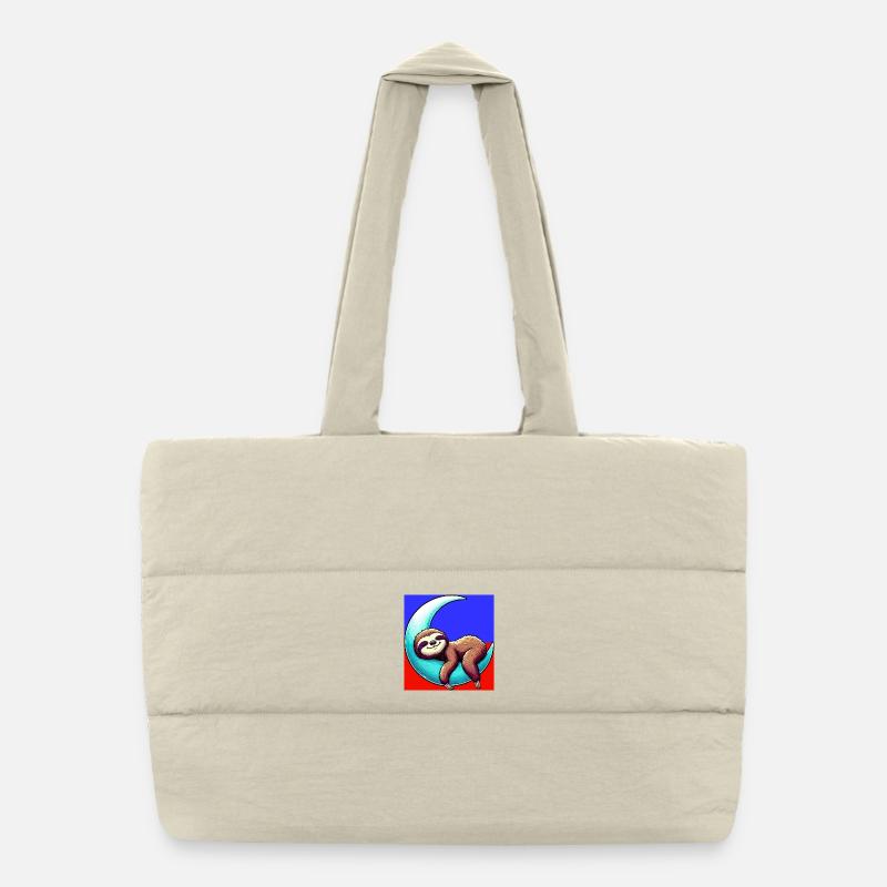 Sloth sleeps on the Moon Puffer Shopping Bag