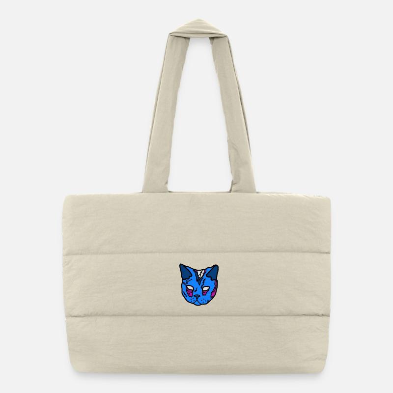 Masque de chat bleu patchwork - Sac shopping matelassé - blanc naturel