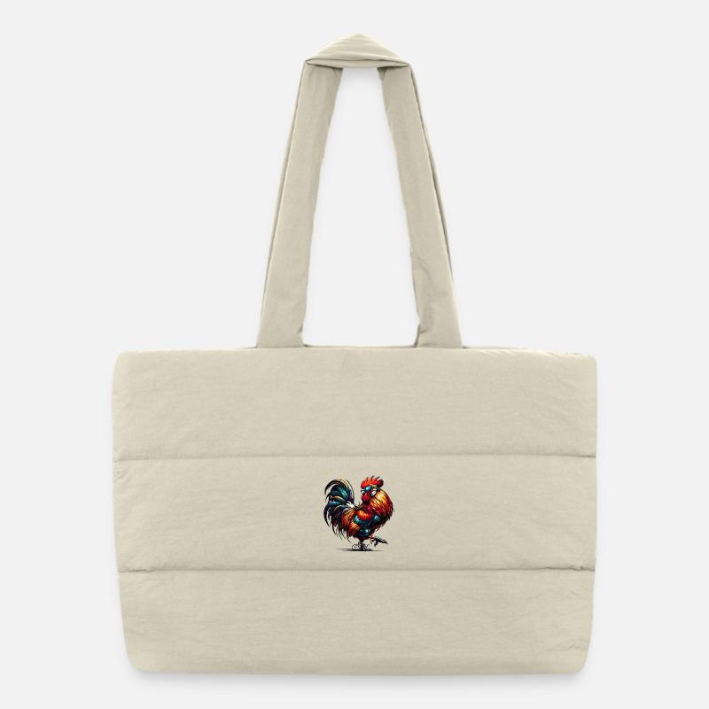 cool rooster in bright colors with sunglasses Puffer Shopping Bag