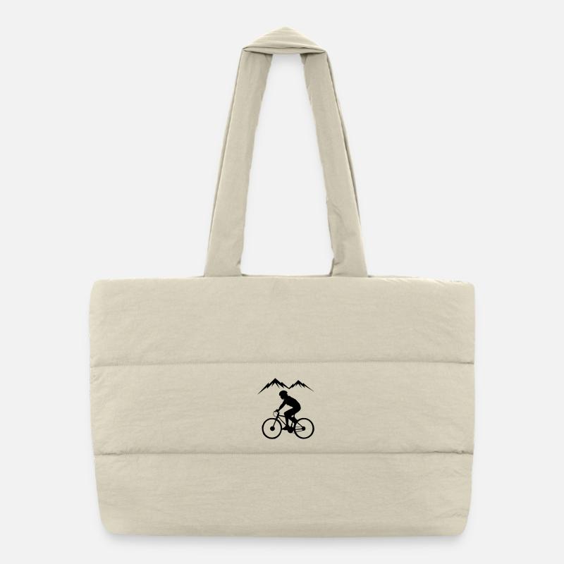 Biker mountains background Puffer Shopping Bag
