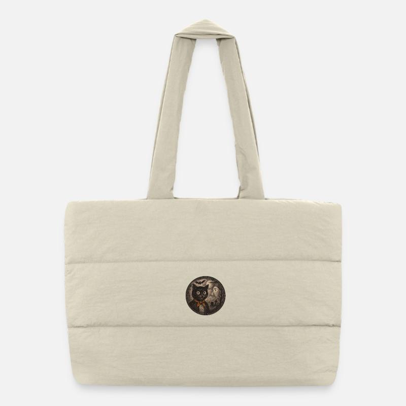 Creepy cats with ghost moon - Puffer Shopping Bag - natural