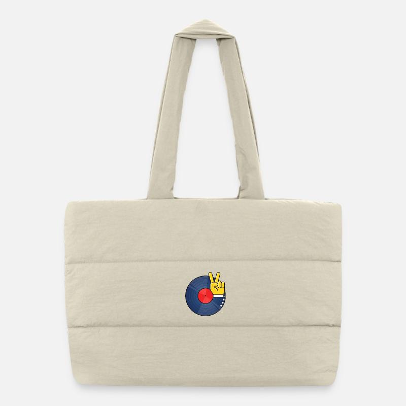 Album vinyle avec la main montrant le signe de la paix Sac shopping matelassé