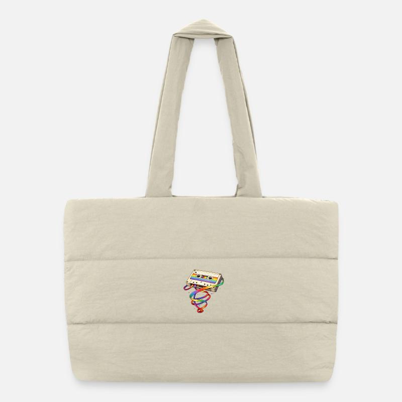 Cassette rétro avec ruban arc-en-ciel Sac shopping matelassé
