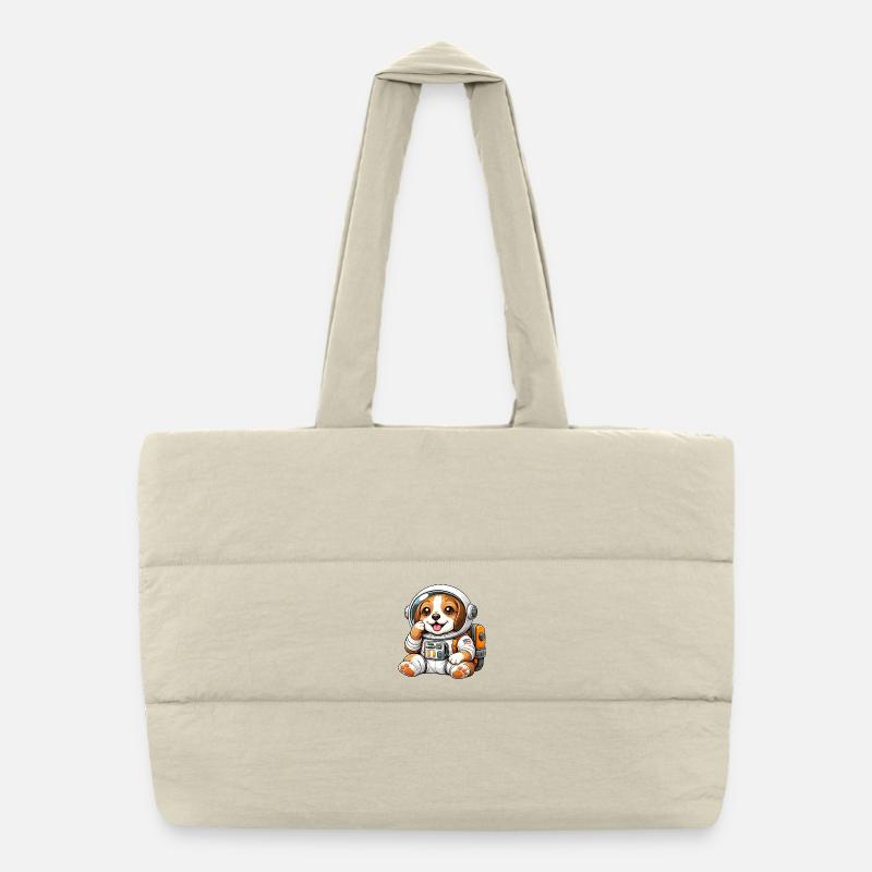 Cute Beagle Astronaut Space Explorer Cartoon Puffer Shopping Bag