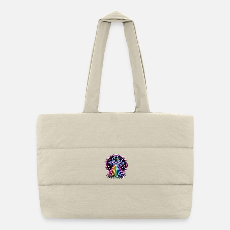 UFO Neon Alien Rainbow Alien Space Puffer Shopping Bag