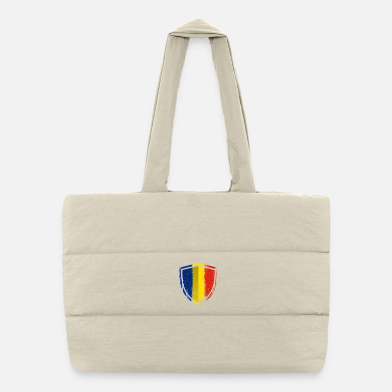 Distressed Blue Yellow Red Shield Puffer Shopping Bag