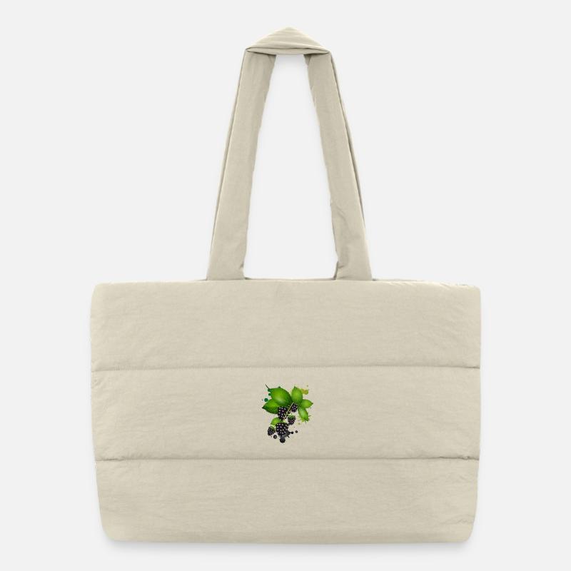 dunkelviolette Brombeeren mit Blätter als Graffiti Puffer-Einkaufstasche