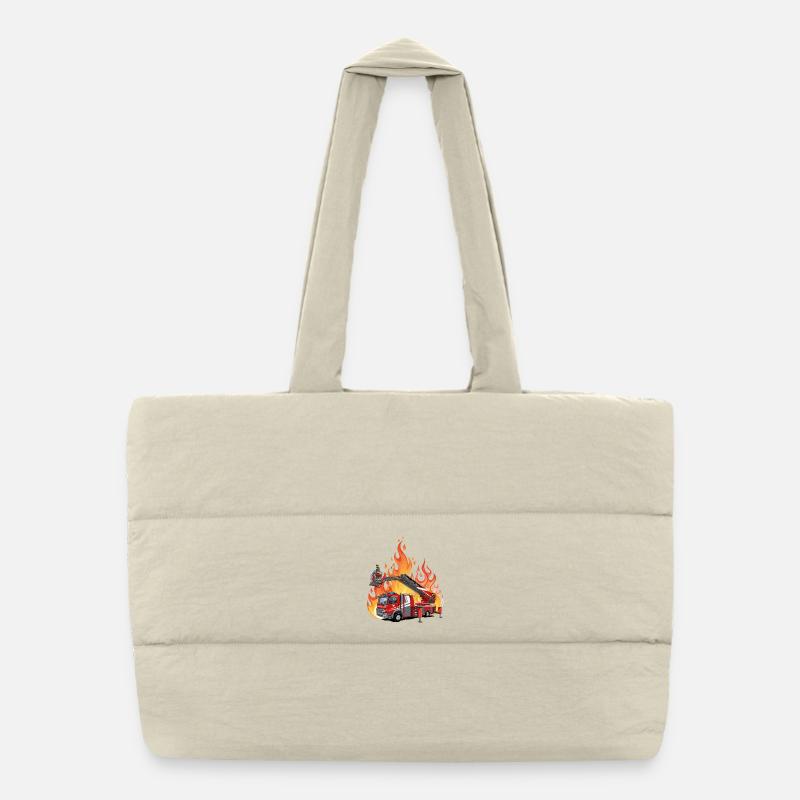 Fire brigade and flames Puffer Shopping Bag