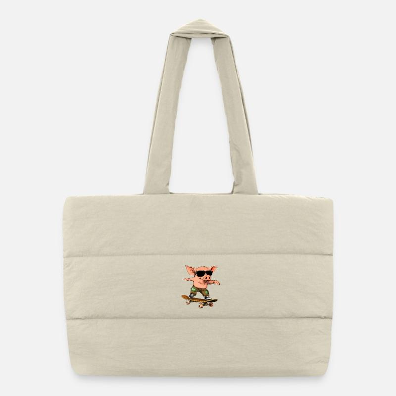 Skateboarder Piglet Puffer Shopping Bag